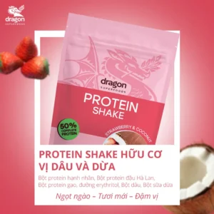 Bột protein thực vật lắc dâu sữa dừa hữu cơ Dragon Superfoods 450g