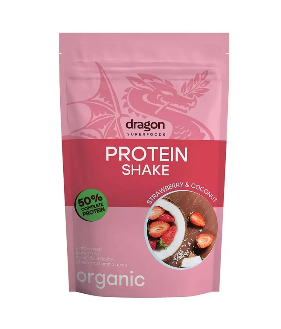 Bột protein thực vật lắc dâu sữa dừa hữu cơ Dragon Superfoods 450g